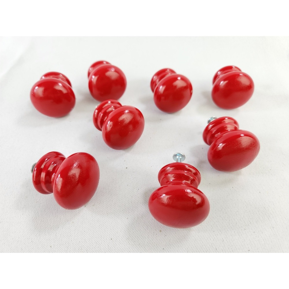 8 Wooden RED Drawer Pulls Dresser Drawer Cabinet Knobs Vintage Handle Painted